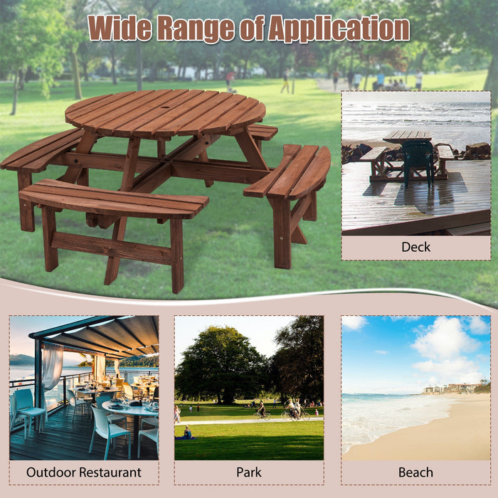 8 Person Wooden Picnic Table with Seats