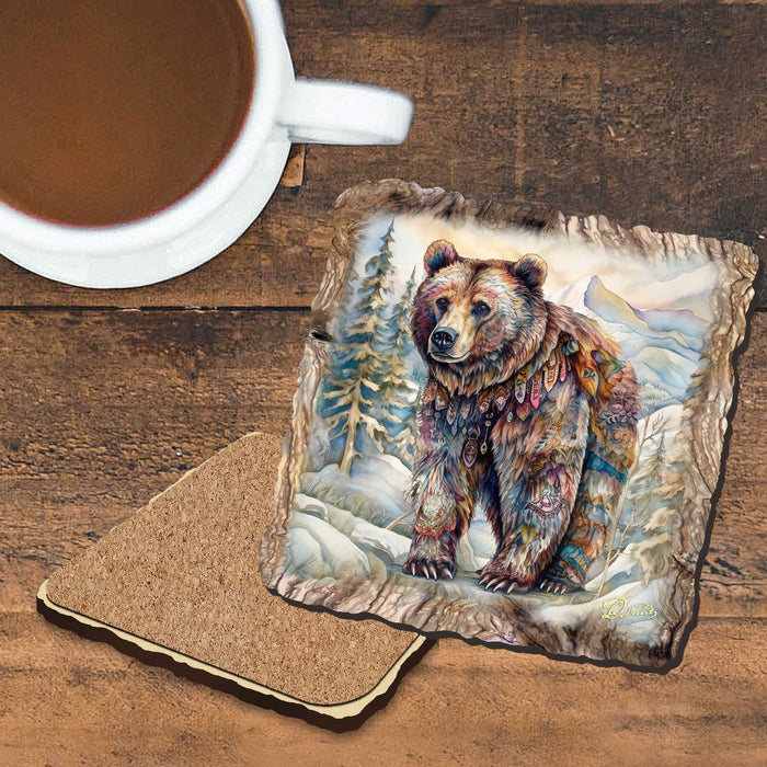 Handmade Grizzly Bear Coasters Gift Set of 4 by Nature Wonders