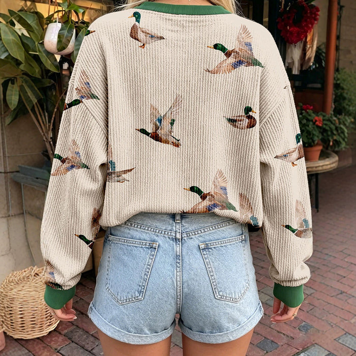Women's Relaxed-fit Duck Print Pullover Sweatshirt