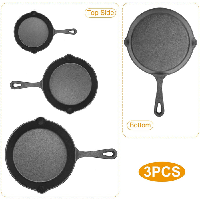3-Piece Pre-Seasoned Cast Iron Skillet Set (6", 8", 10")