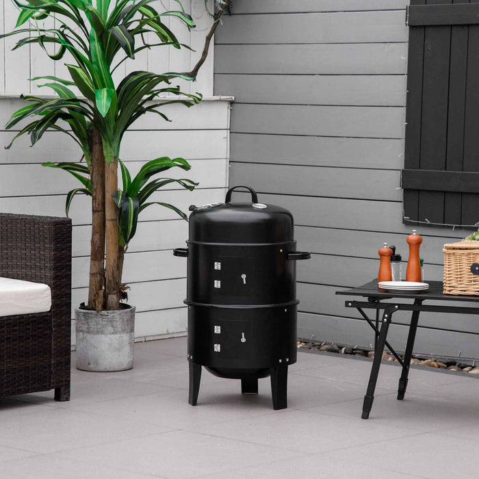 3-in-1 Vertical Charcoal BBQ Smoker/Grill/Fire Pit