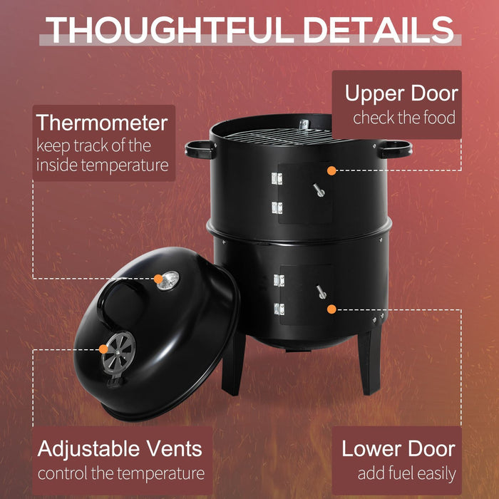 3-in-1 Vertical Charcoal BBQ Smoker/Grill/Fire Pit