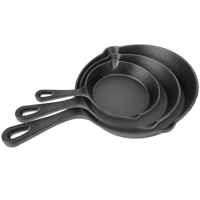 3-Piece Pre-Seasoned Cast Iron Skillet Set (6", 8", 10")