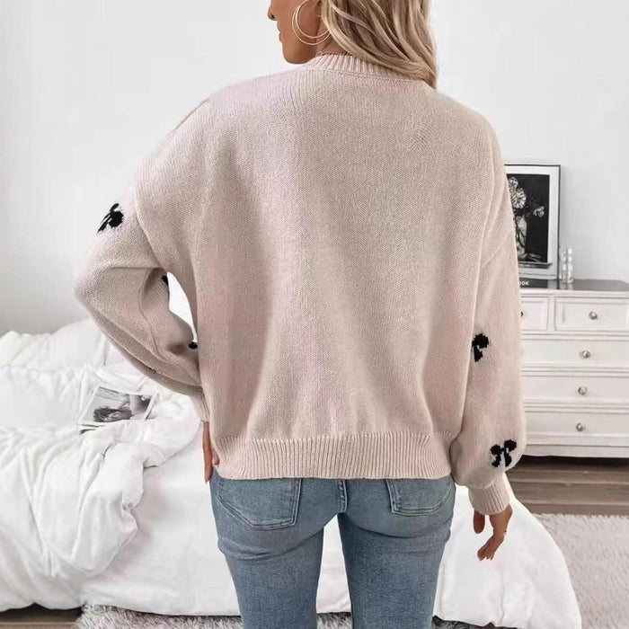 Women's Sweater  Bow Jacquard Design