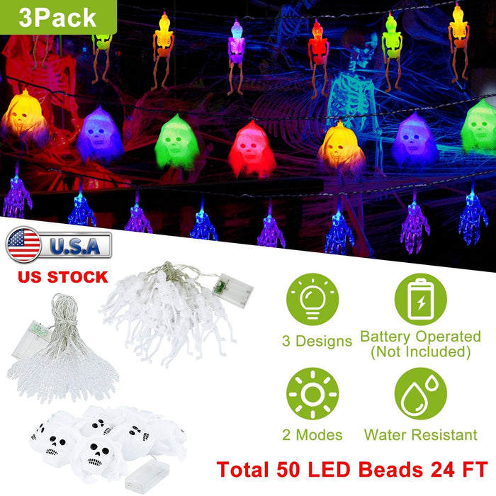 3Pcs Halloween Light Decorations Total 50 LEDs 24ft Halloween String Lights