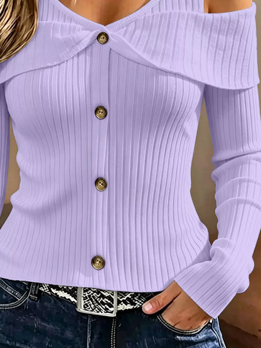 Women's Cold Shoulder Ribbed Knit Top