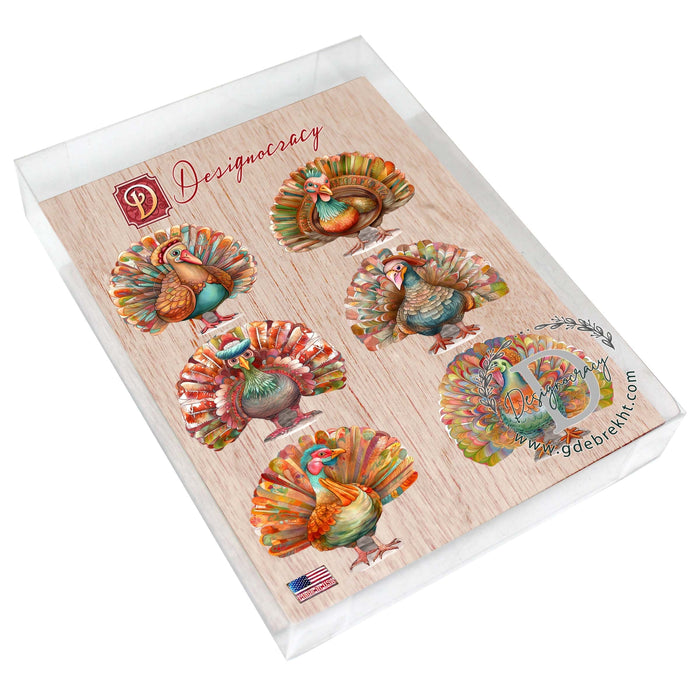 Turkey Decorative Eco Wood Magnets Set of 6 by G. Debrekht - Thanksgiving Decor - 8090027G-S6