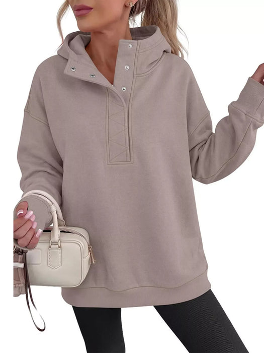 Women's Half Snap Dropped Shoulder Hoodie