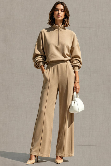 Women's Half-Zip Shirt & Wide-Leg Pants Set
