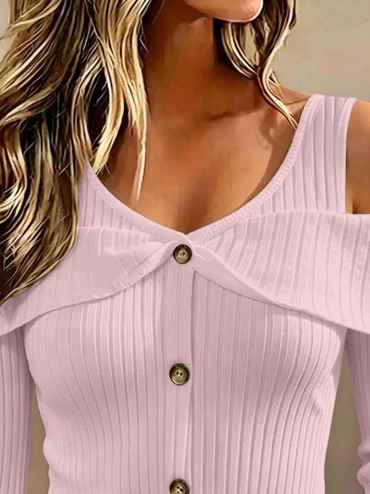 Women's Cold Shoulder Ribbed Knit Top