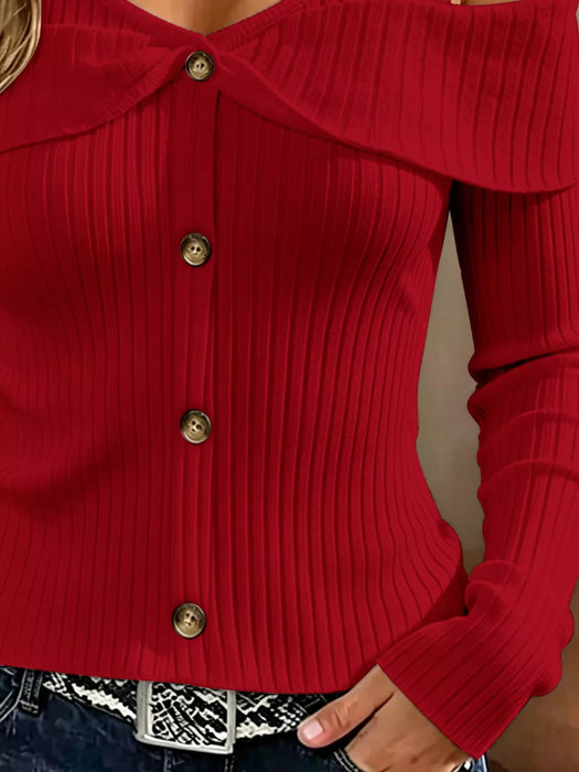 Women's Cold Shoulder Ribbed Knit Top