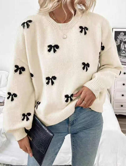 Women's Sweater  Bow Jacquard Design