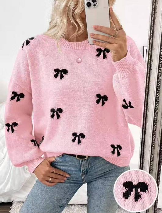 Women's Sweater  Bow Jacquard Design