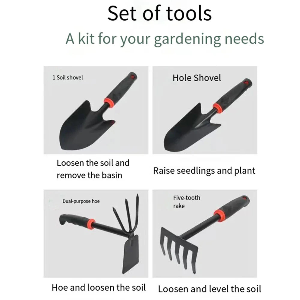 Garden Hand Tool Set | 4-Piece Alloy Steel Shovel, Rake, and Hoe