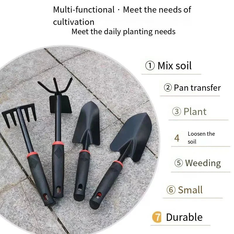 Garden Hand Tool Set | 4-Piece Alloy Steel Shovel, Rake, and Hoe