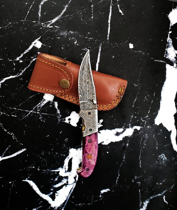 Titan Classico Viola- Raindrop Damascus folding blade TF-002