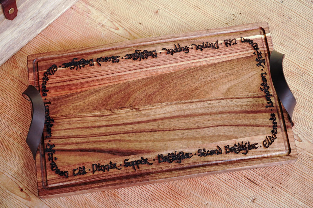 Rustic Handcrafted Serving Charcuterie Plank with Leather Handles