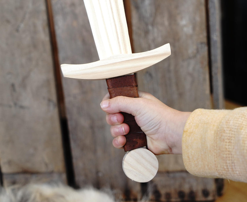 Kid's Handcrafted Wooden Toy 16" Short Sword with Leather-Wrapped Handle