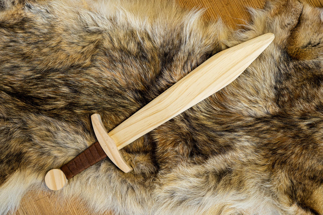 Kid's Handcrafted Wooden Toy 16" Short Sword with Leather-Wrapped Handle