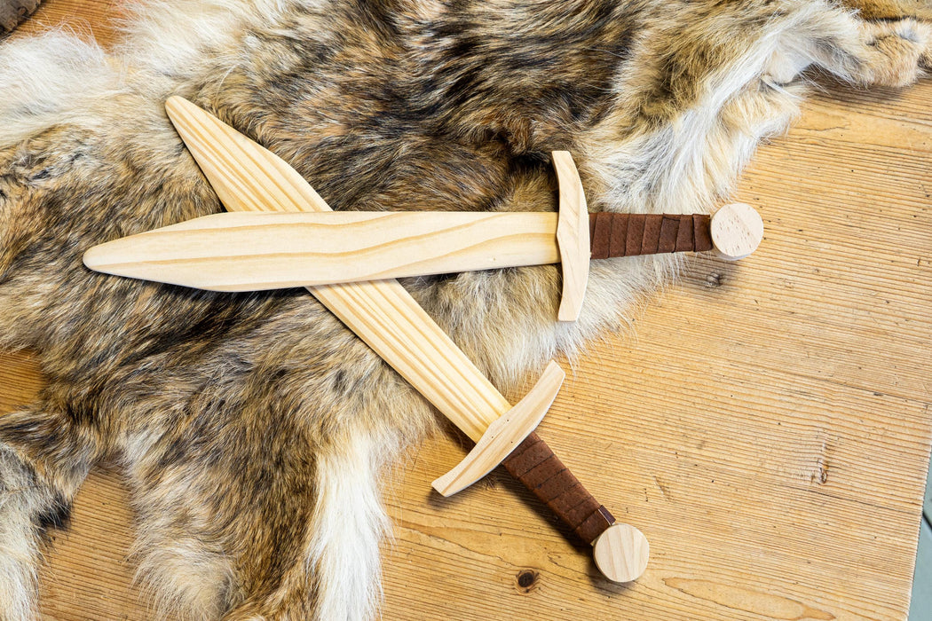 Kid's Handcrafted Wooden Toy 16" Short Sword with Leather-Wrapped Handle
