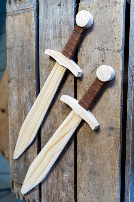 Kid's Handcrafted Wooden Toy 16" Short Sword with Leather-Wrapped Handle