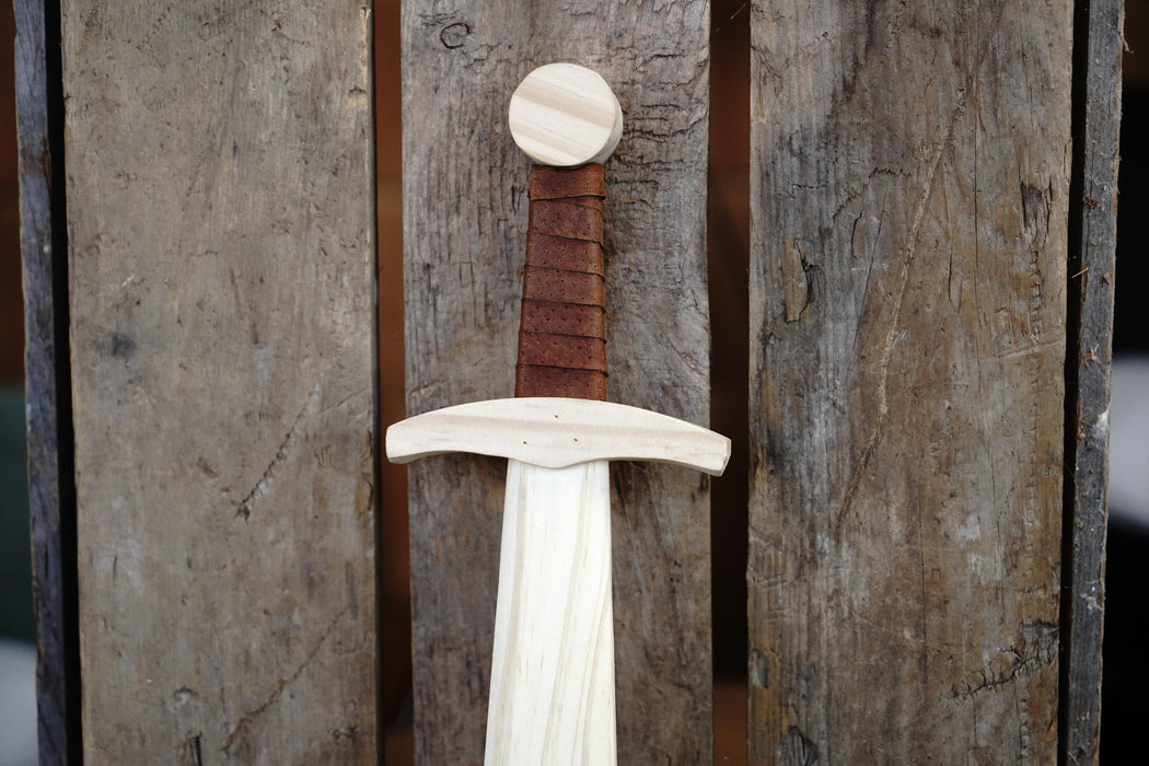 Kid's Handcrafted Wooden Toy 16" Short Sword with Leather-Wrapped Handle