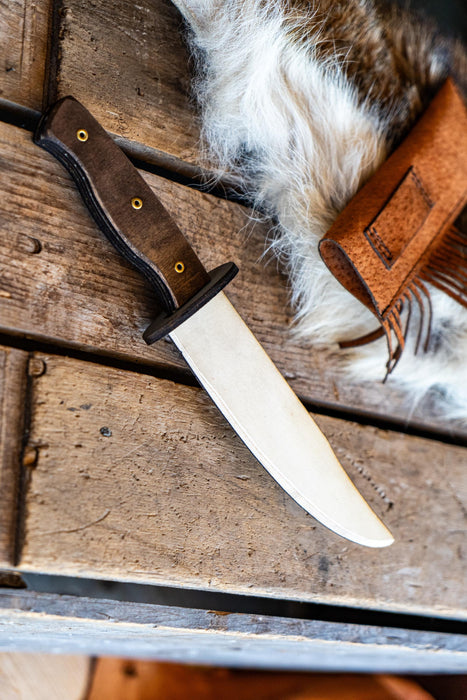 Play Wooden Bowie Knife with Real Leather Sheath