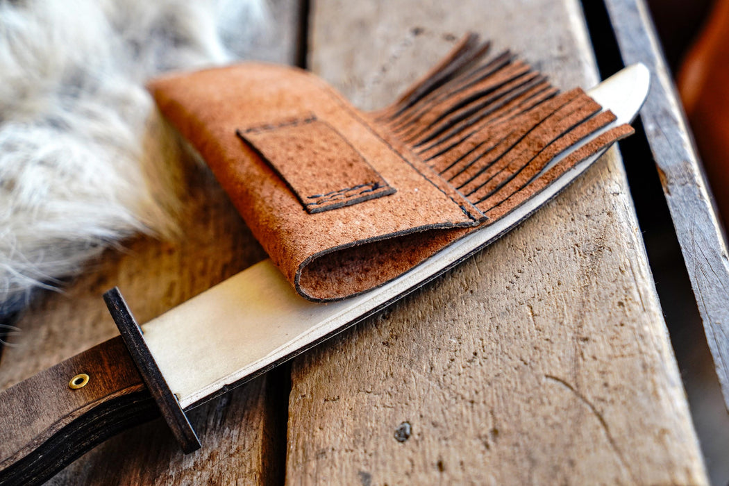 Play Wooden Bowie Knife with Real Leather Sheath