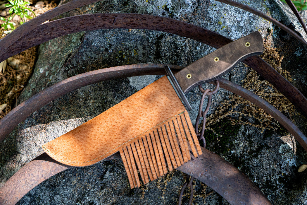 Play Wooden Bowie Knife with Real Leather Sheath