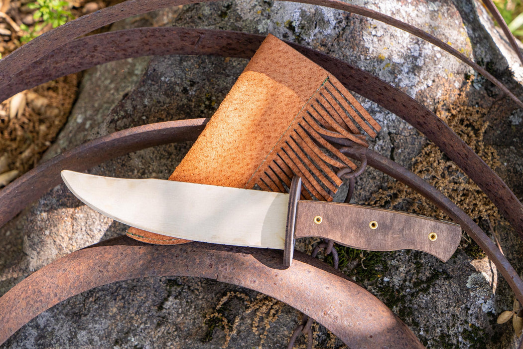 Play Wooden Bowie Knife with Real Leather Sheath