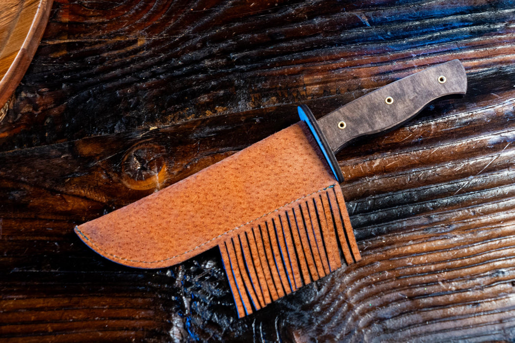 Play Wooden Bowie Knife with Real Leather Sheath