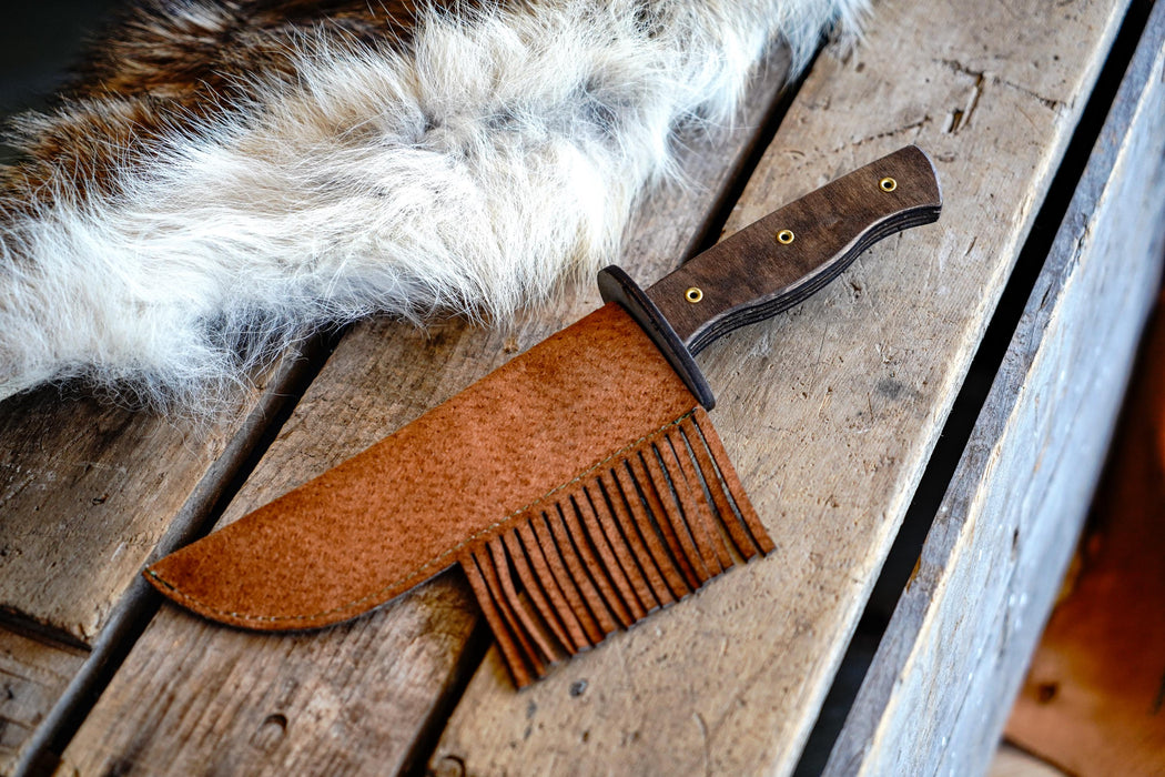 Play Wooden Bowie Knife with Real Leather Sheath