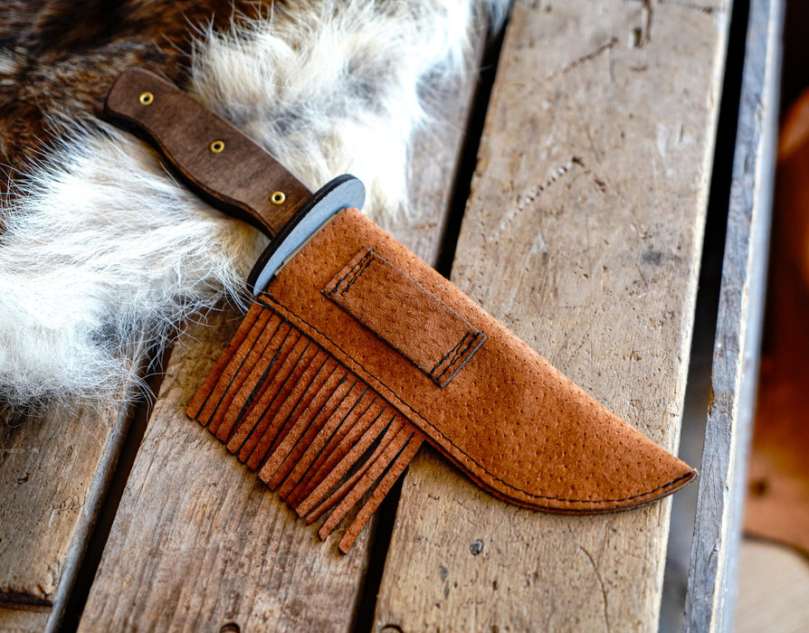 Play Wooden Bowie Knife with Real Leather Sheath