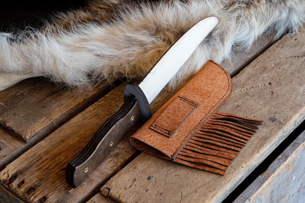 Play Wooden Bowie Knife with Real Leather Sheath