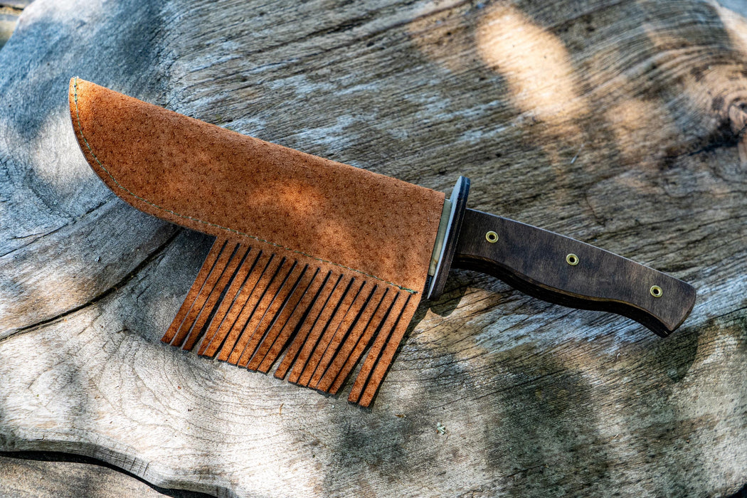 Play Wooden Bowie Knife with Real Leather Sheath