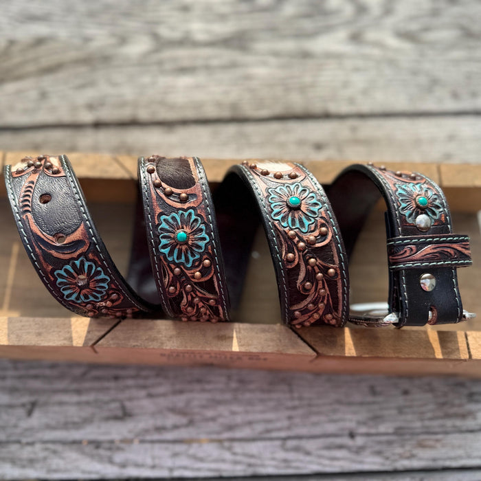 Genuine Leather Western Belt with Cutout Floral Details by Double B Wild Rags