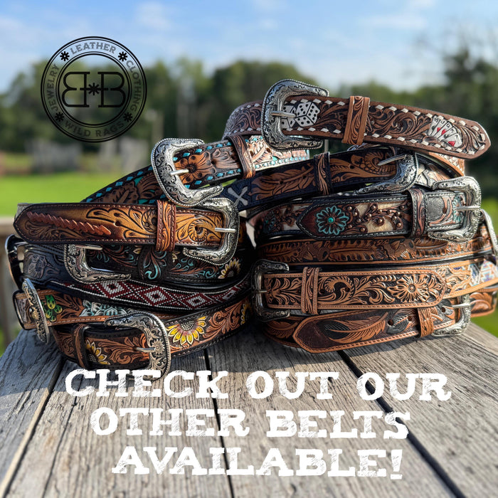 Genuine Leather Men's Western Belt with Tooled Design