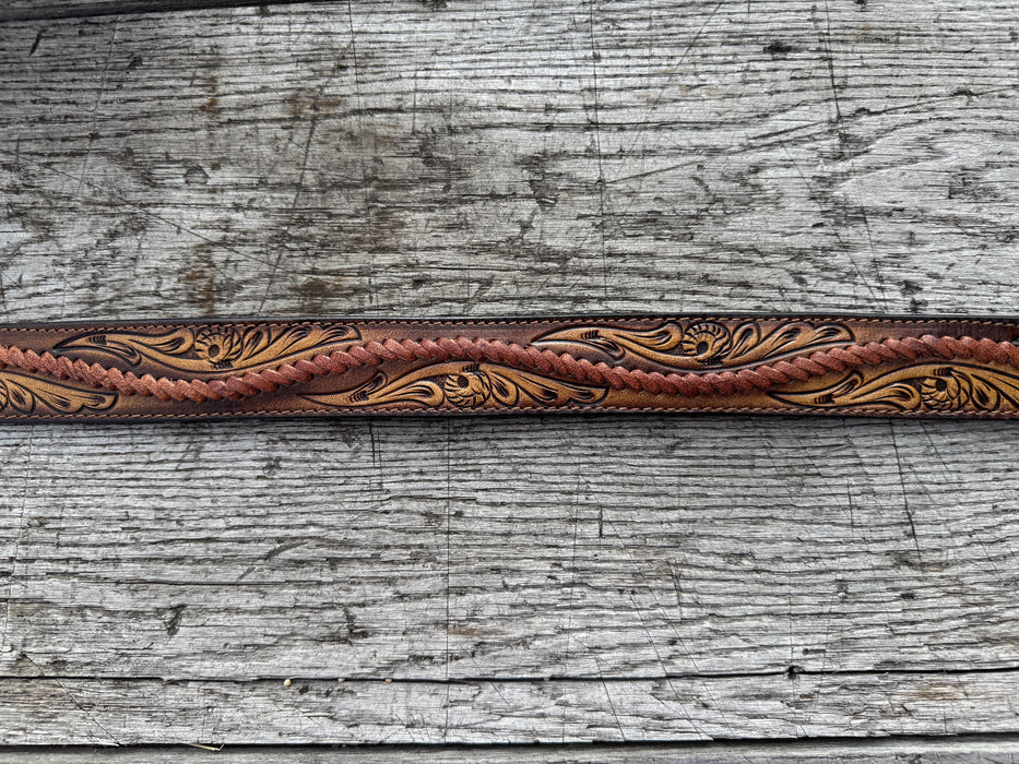 Genuine Leather Men's Western Belt with Tooled Design