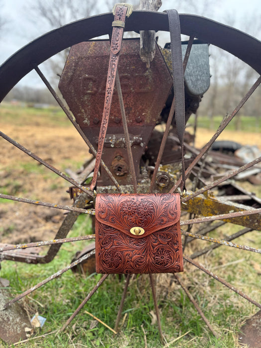 Prairie Bloom Western Tooled Leather Crossbody Purse