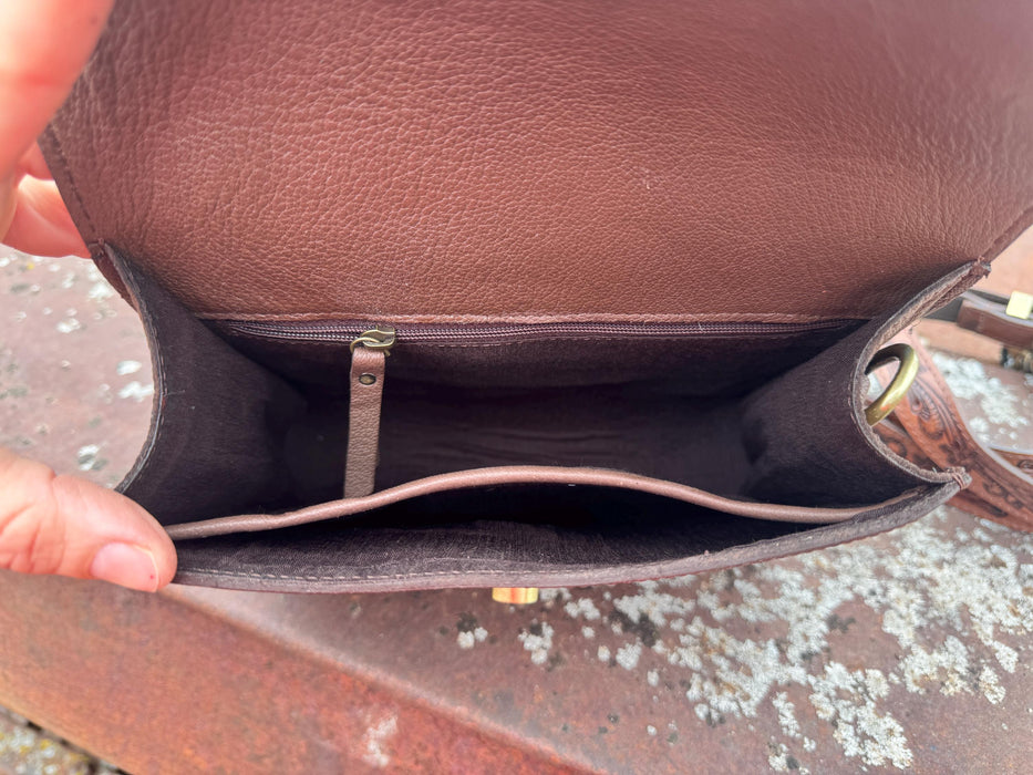 Prairie Bloom Western Tooled Leather Crossbody Purse