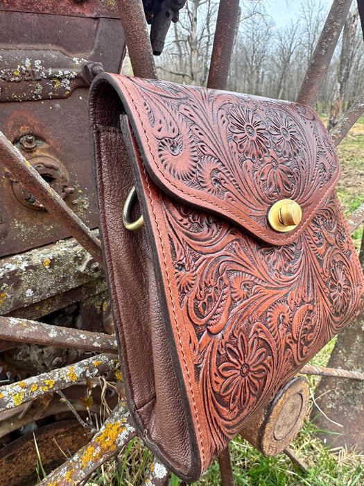 Prairie Bloom Western Tooled Leather Crossbody Purse