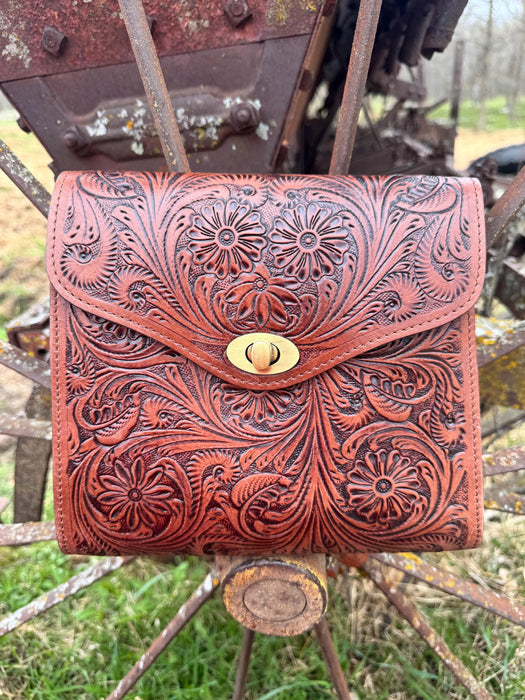 Prairie Bloom Western Tooled Leather Crossbody Purse