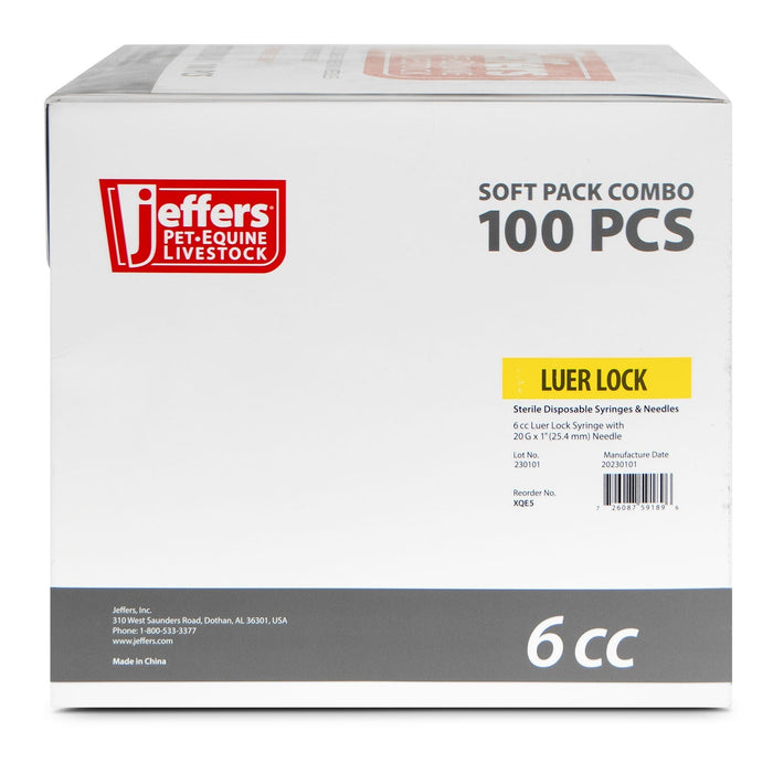 Jeffers Luer Lock (LL) Syringe/Needle Combo, Box of 100