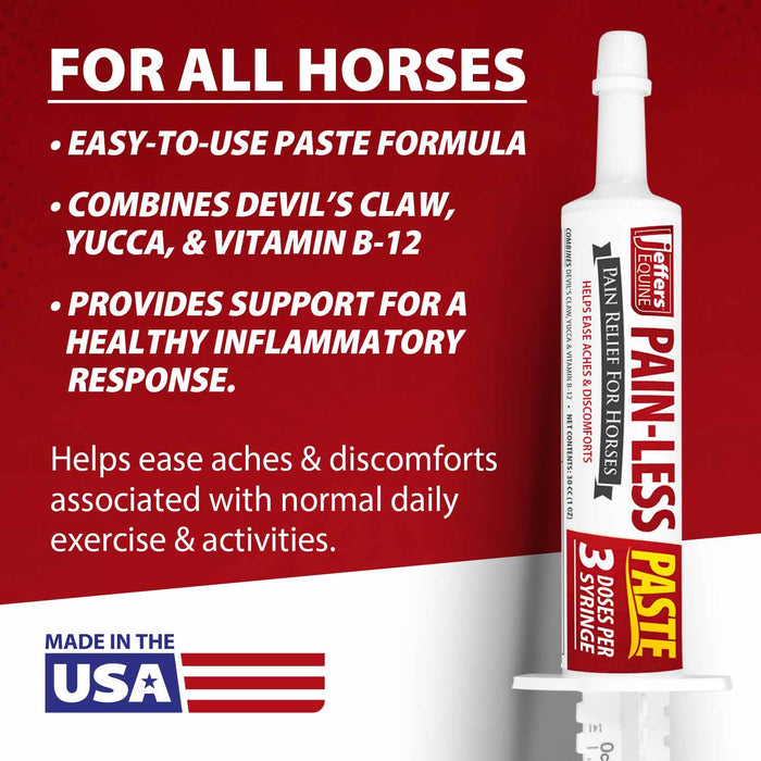Jeffers Pain-Less Pain Relief Paste for Horses, 3 Dose Syringe