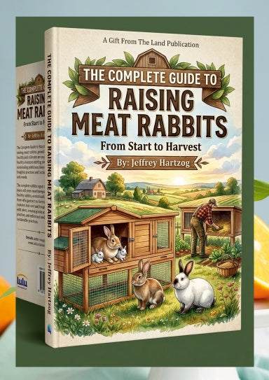 Cover of The Complete Guide to Meat Rabbit Production book showing a rabbit and text about raising meat rabbits.