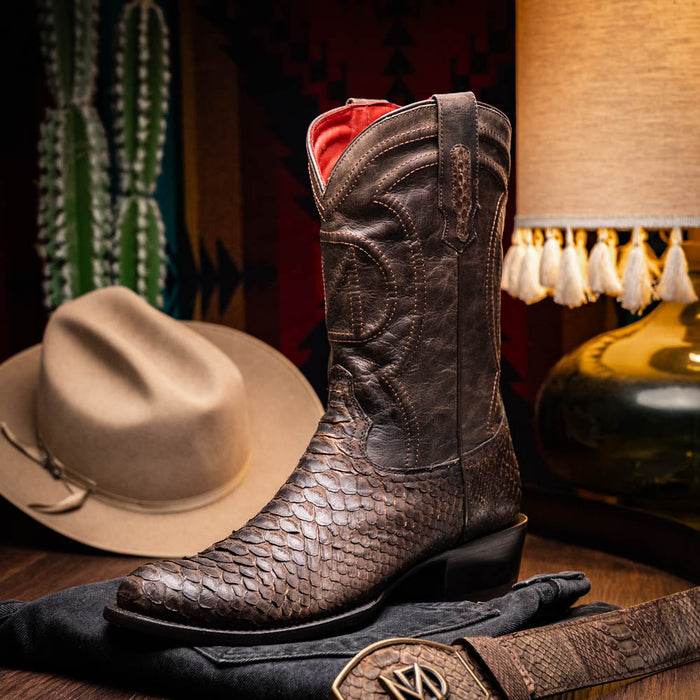 Kansas Brown Genuine Python Skin Cowboy Boot