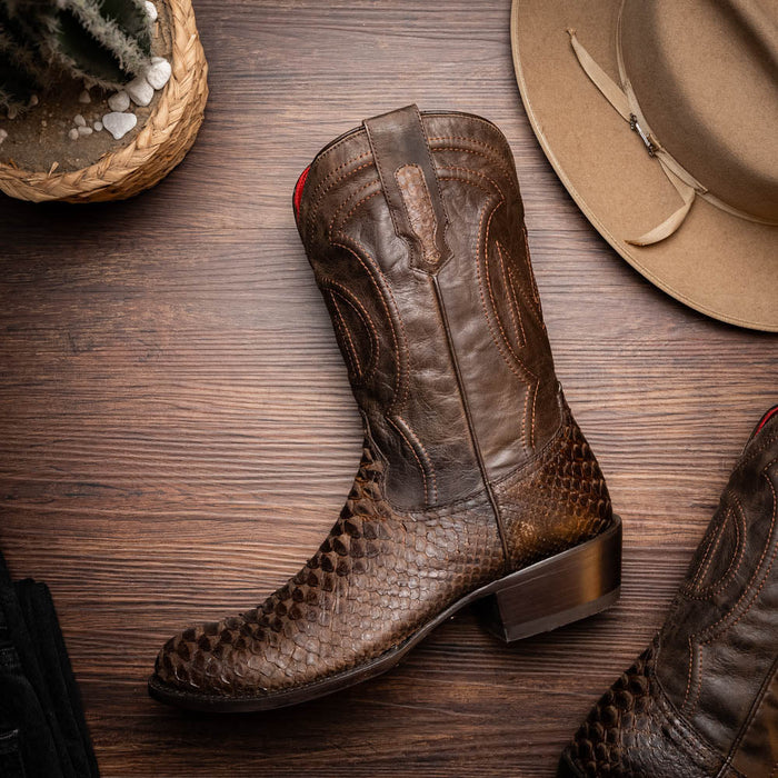 Kansas Brown Genuine Python Skin Cowboy Boot