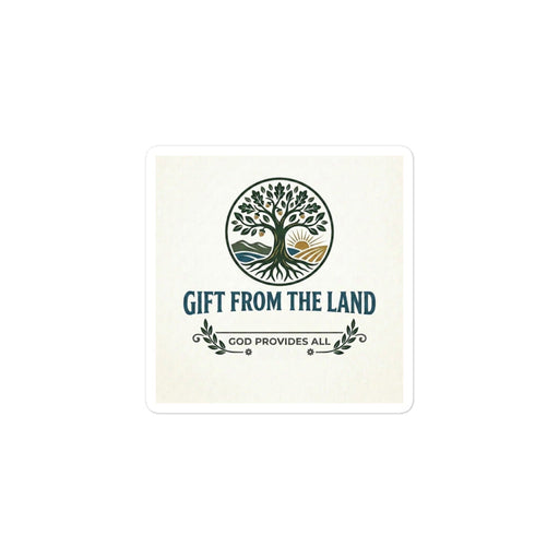 Gift From The Land logo kiss-cut vinyl sticker with bubble-free adhesive on flat surface