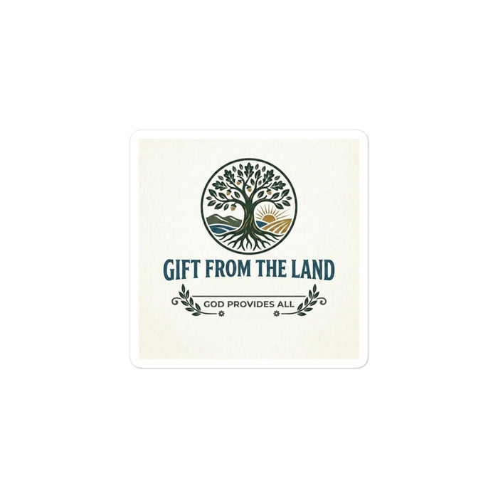 Gift From The Land logo kiss-cut vinyl sticker with bubble-free adhesive on flat surface