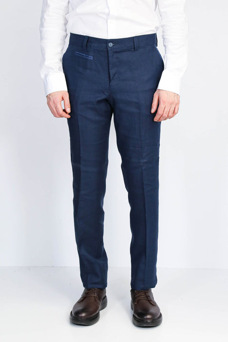 Navy Solid Slim Fit Dress Trousers
